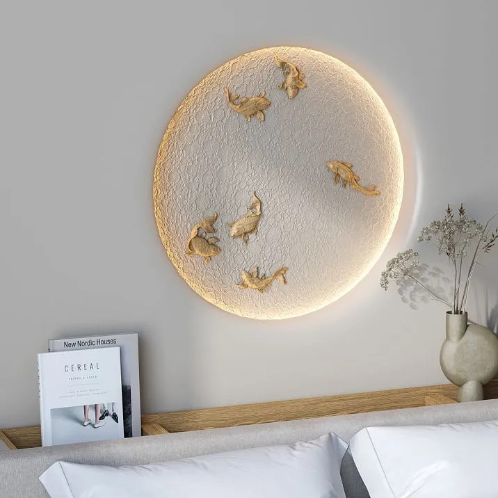 Carved Wooden Inlay N-487 in the Shape of Fish &ndash; Interior Photo