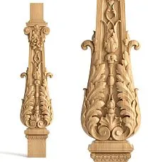Carved wooden staircase baluster L-106 with leaf and flower pattern