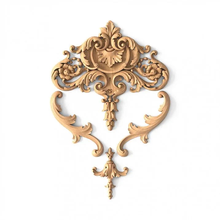 Carved wooden decoration set for furniture and wall decoration