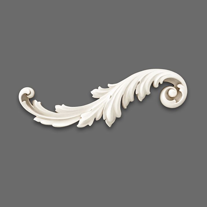 NPU-458L decorative molding: baroque scroll made of polyurethane with leaf motifs