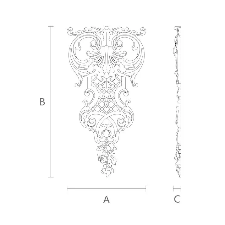 Drawing for dimensions of decorative polyurethane appliques NPU-230