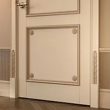 Door adorned with wooden decor, wooden outlet R-027