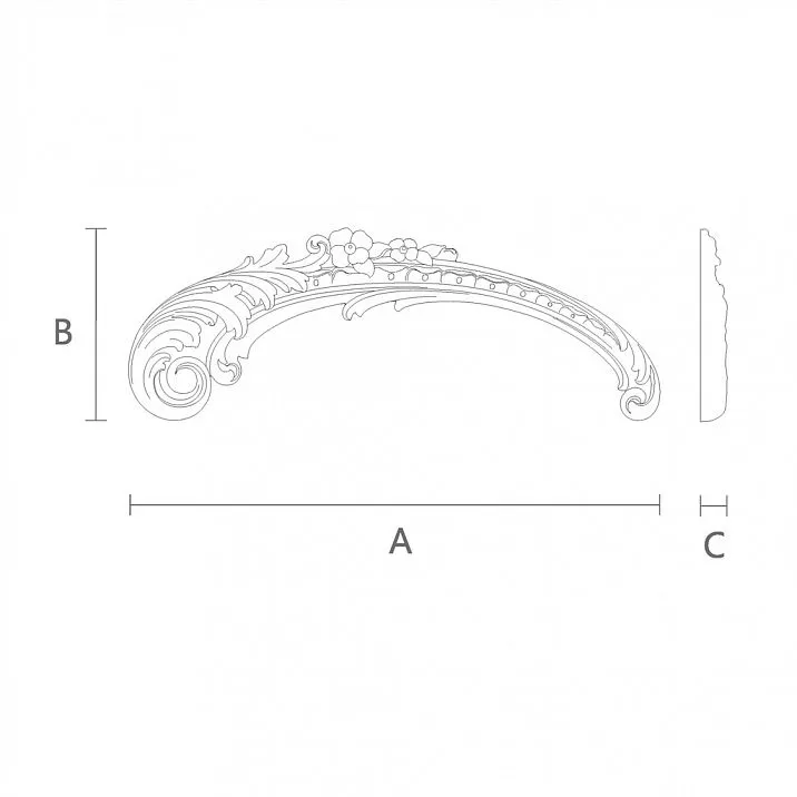 Wooden Decorative Element with Petals and Leaves N-460L Drawing