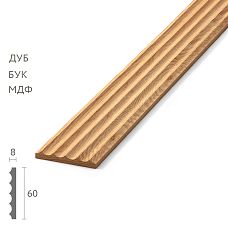 Wave-shaped wooden molding MLD-032, decorative curved profile with wavy surface, made from oak, beech, or MDF, 60&times;8 mm.