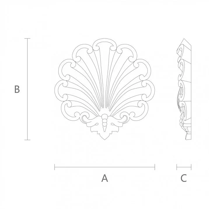 Wooden appliqu&eacute; with carved floral motif made of oak or beech &mdash; drawing