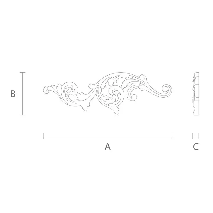 NPU-158L Carved Applique from polyurethane for walls, ceilings, furniture with a drawing for dimensions