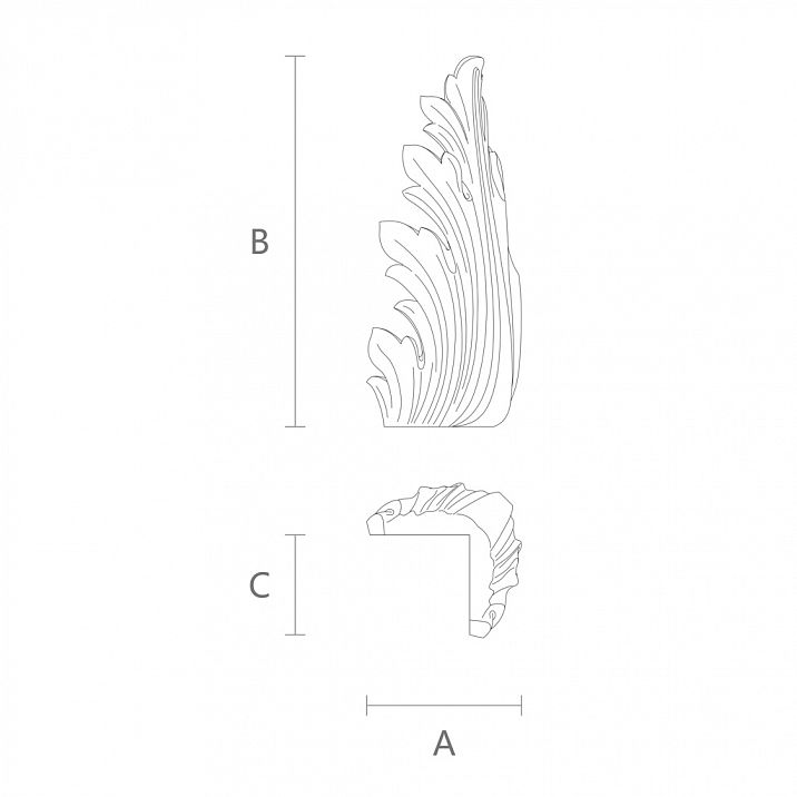 Drawing for dimensions of interior wooden decor - carved applique N-169.1
