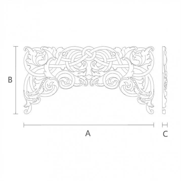 Elegant carved applique N-341 made of oak or beech &mdash; drawing