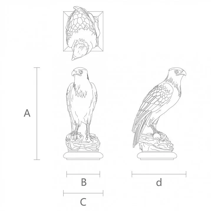 Carved falcon motif on newel cap on post L-105 drawing