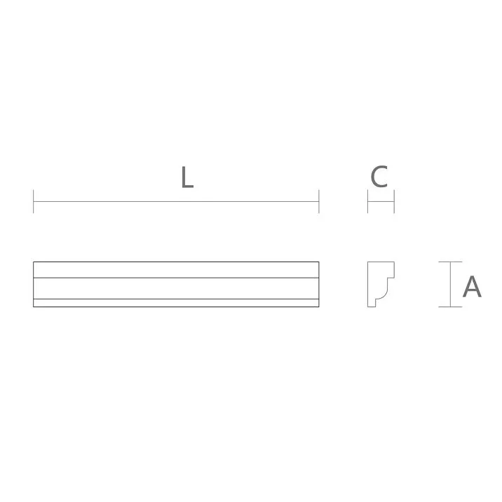Drawing and dimensional specifications of wooden molding MLD-059 &ndash; profile for furniture finishing in oak and beech