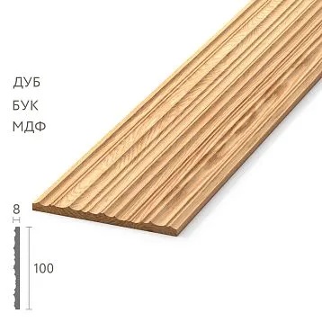 Wooden molding MLD-049 100 &times; 8 mm with a ribbed surface made of natural wood