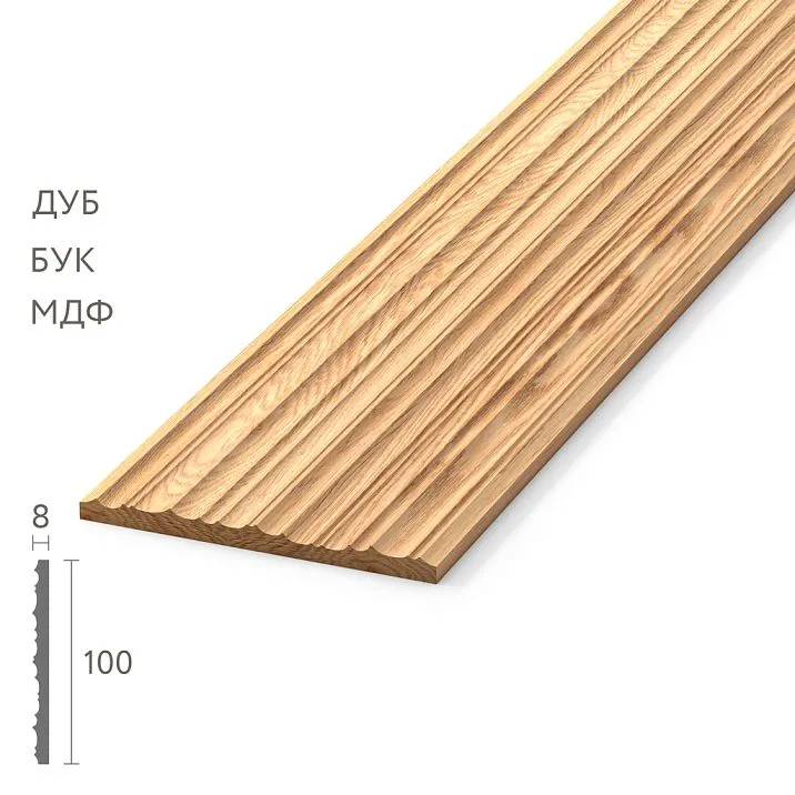 Wooden molding MLD-049 100 &times; 8 mm with a ribbed surface made of natural wood