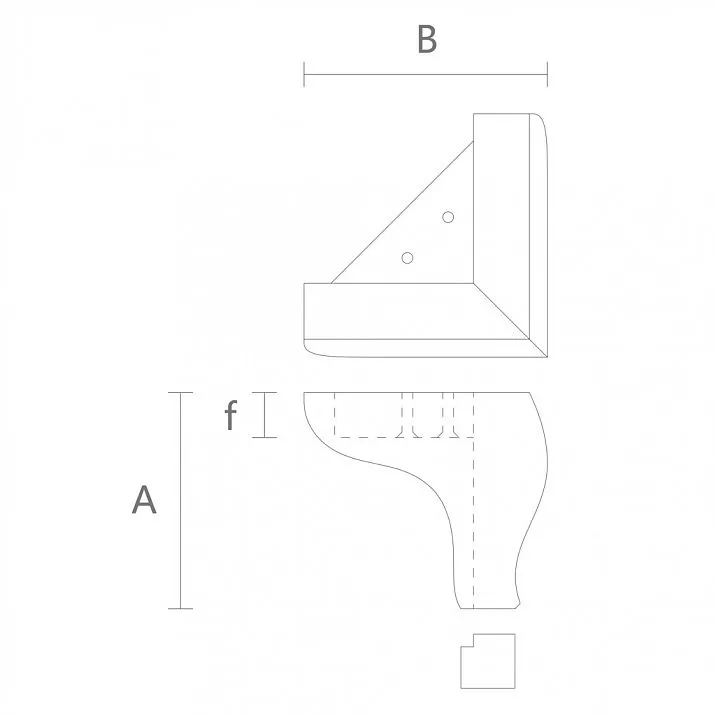 Drawing of a modern wooden leg MN-147 for a chair, sofa, or ottoman