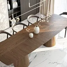 STL-041 table pedestal for dining table with STU-004 chairs in interior