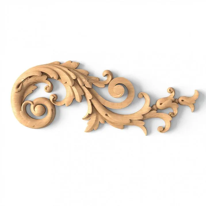 Angular overlay N-206R made of natural wood with luxurious carving