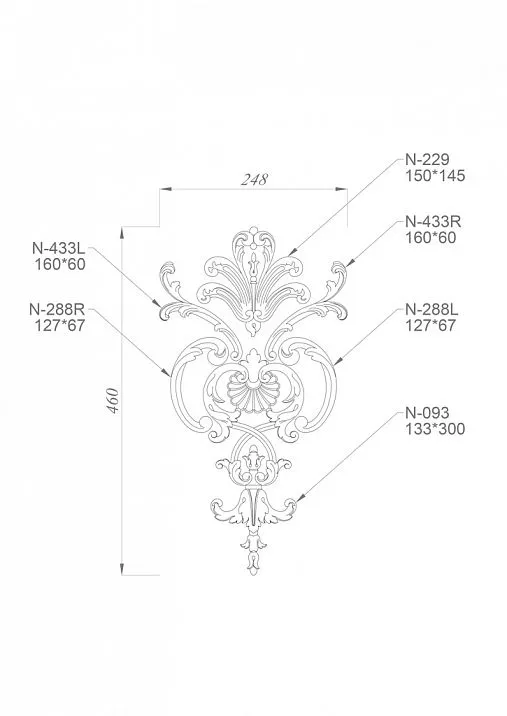 Wooden items with carved floral ornament and stucco