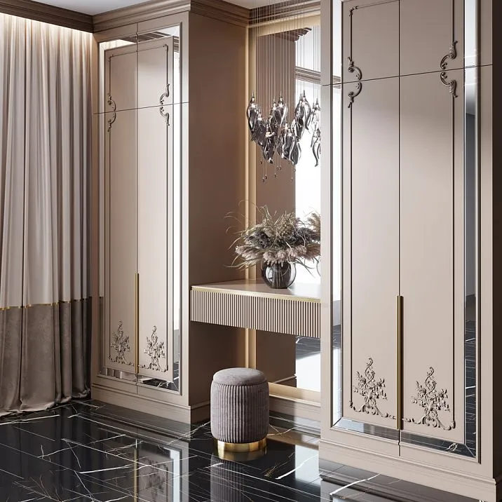 Furniture applique, wooden decor for wardrobe interior photo