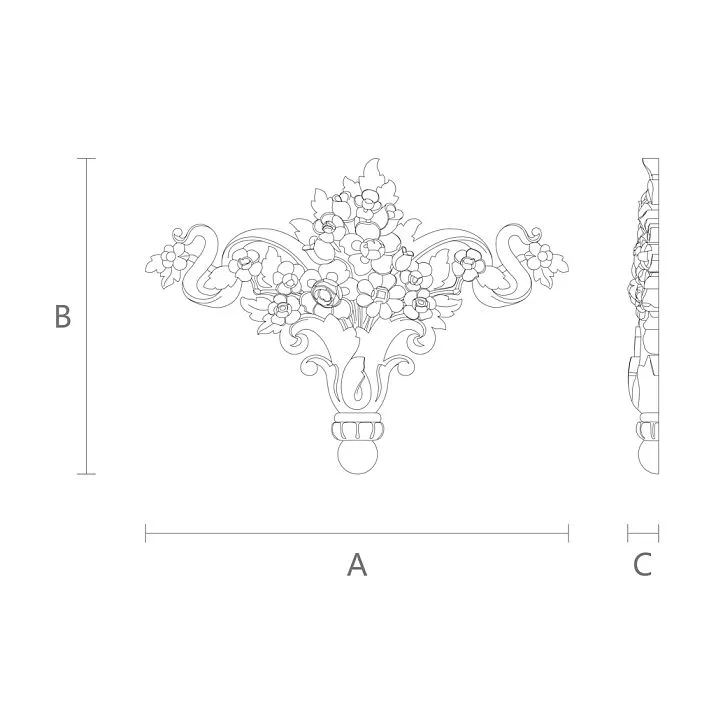NPU-193 decorative molding drawing with height, width, and thickness specifications for interior and facade use