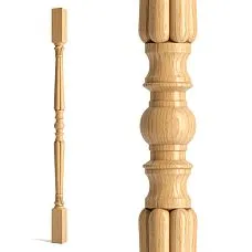 Slim and tall wooden baluster for staircase L-047 with smooth lines