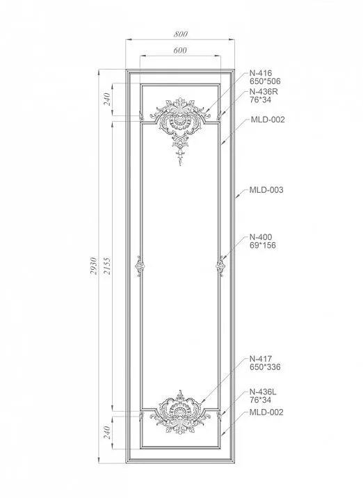 Wooden decor set C-001-2-1 with carved ornament - set composition