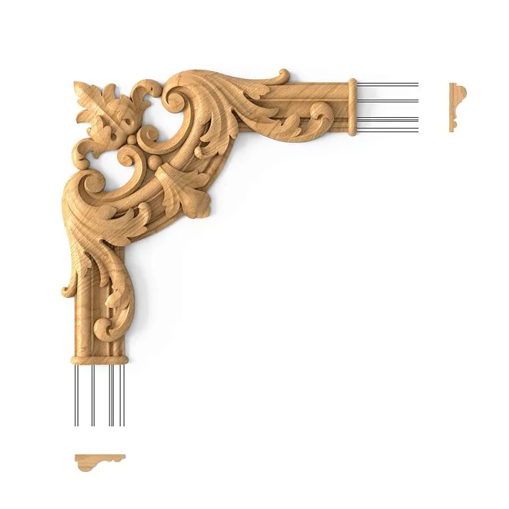 Carved decorative corner element N-500 made of oak for molding MLD-003 &mdash; artistic wooden decor in classic style