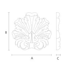 Carved wooden overlay N-381 with petals for furniture decoration, drawing