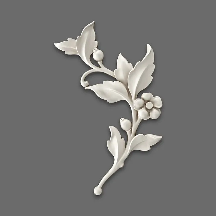 Relief decoration NPU-471R: branch with flower and leaves from polyurethane
