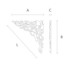 Wooden decorative element with wood carving N-274R drawing
