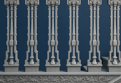 Классические резные балясины и перила в едином стиле на лестнице