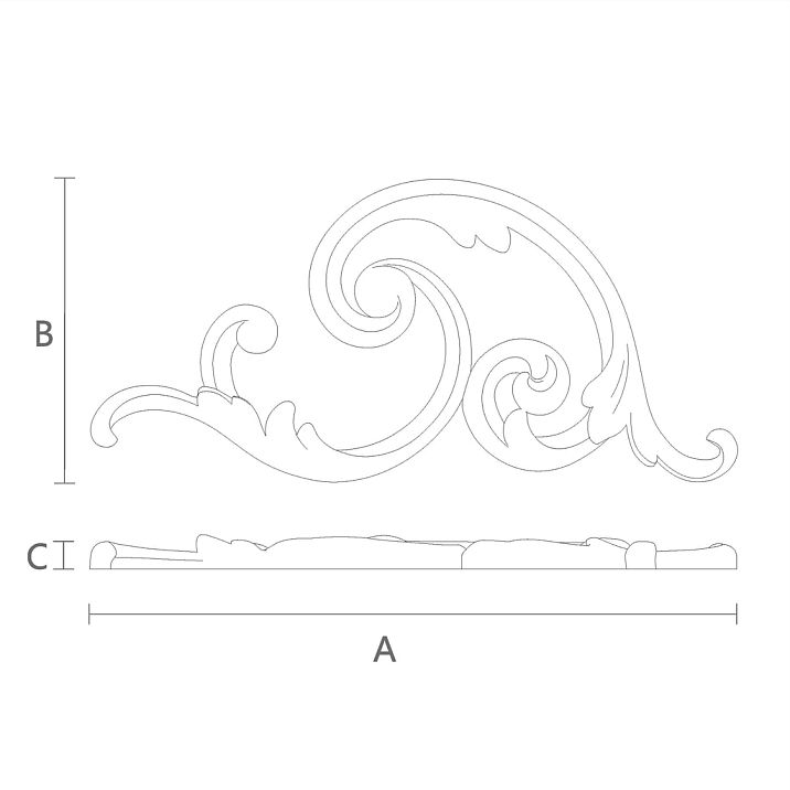 Drawing with dimensions of decorative corner NPU-298R for precise installation