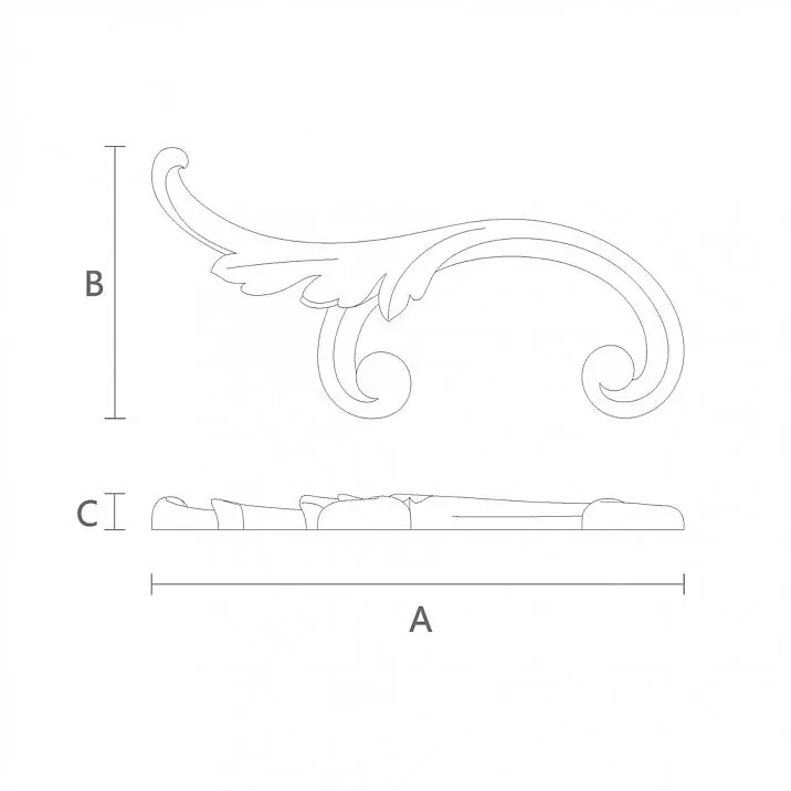 Carved Insert N-291L made of wood with floral ornament drawing