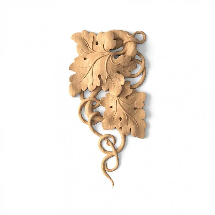 Wooden decorative element with botanical motif &mdash; carved applique N-252L