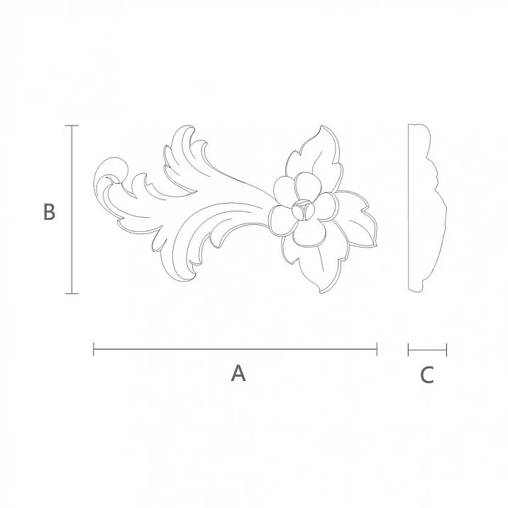 Carved wooden overlay with floral motif N-425L drawing