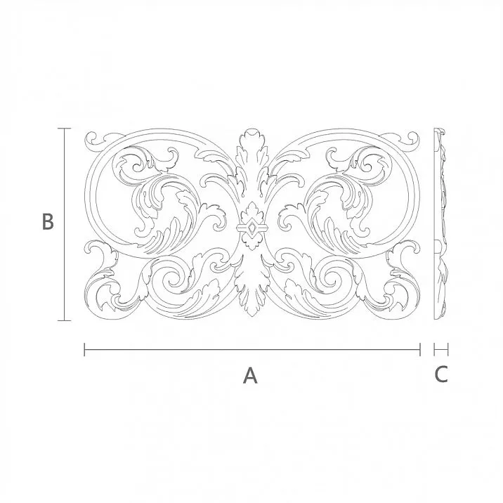 Overlay made of oak or beech, carved, with a beautiful and intricate pattern - wooden decorative overlay N-365, wood drawing