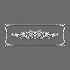 Stucco Decor CPU.VRS-064.1: Horizontal Panel with Baroque Ornament and Frame Border, 3D Visualization on Gray Background