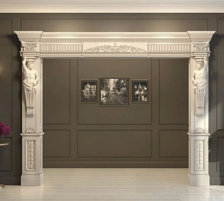 Carved wooden bracket in interior