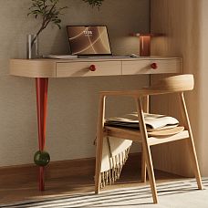 ORB HL-002M spherical furniture handle, solid wood in two colors on a cabinet front in interior design