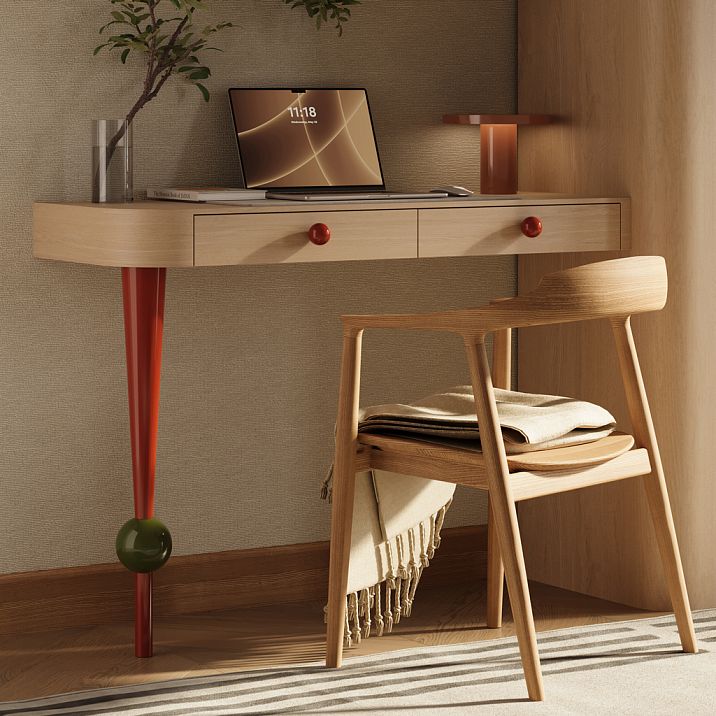 ORB HL-002M spherical furniture handle, solid wood in two colors on a cabinet front in interior design