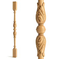 Carved staircase baluster L-024 made of wood with acanthus leaf decoration