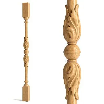 Резная балясина для лестницы L-024 из дерева с декором в виде акантовых листьев