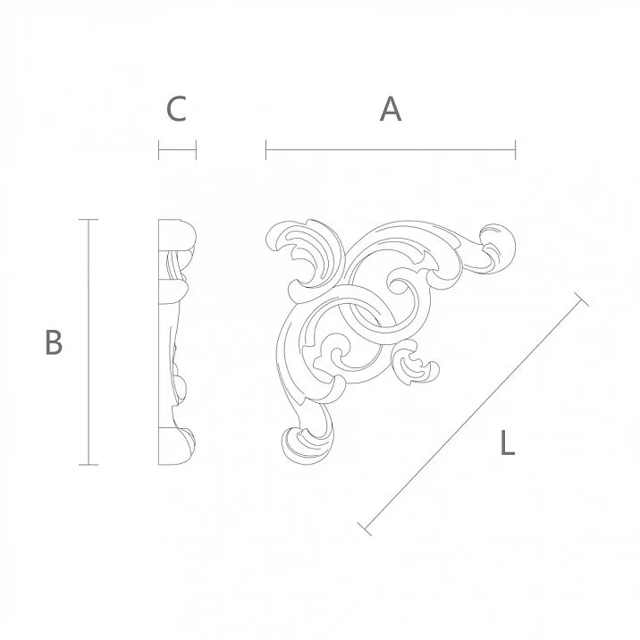 Wooden carved applique N-167L with floral and leaf ornament pattern