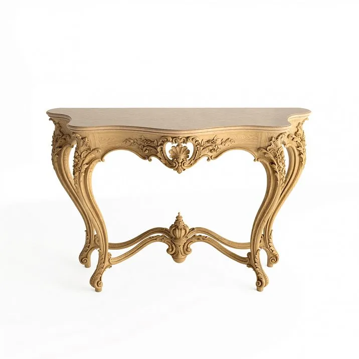 STL-015 table pedestal made of solid wood with tabletop, front view