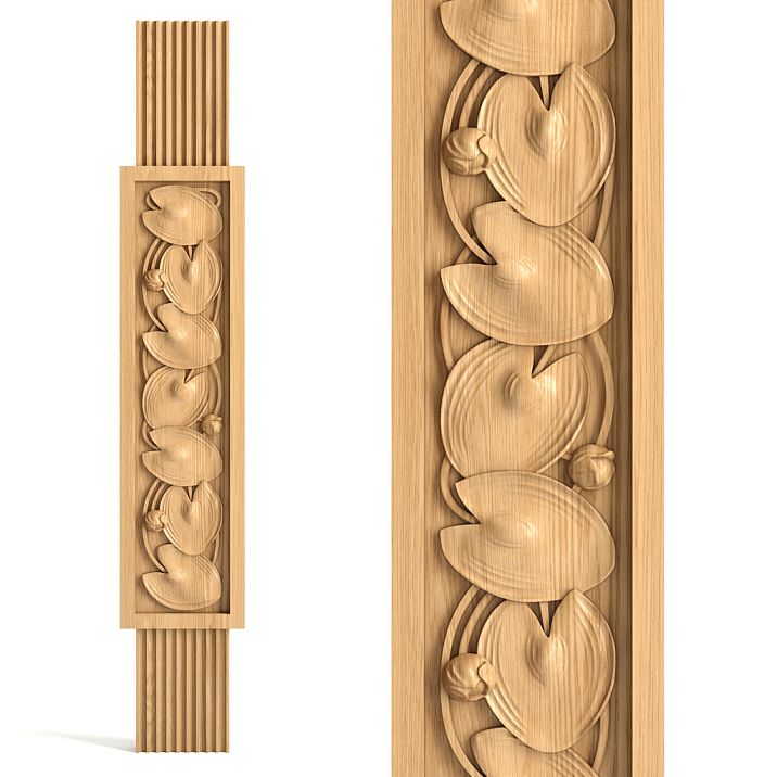 Carved wooden staircase newel post L-092.1 with water lily leaf pattern