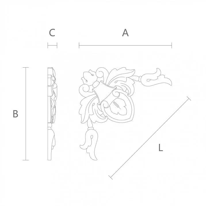 Wooden decorative element with hand-carved floral composition pattern