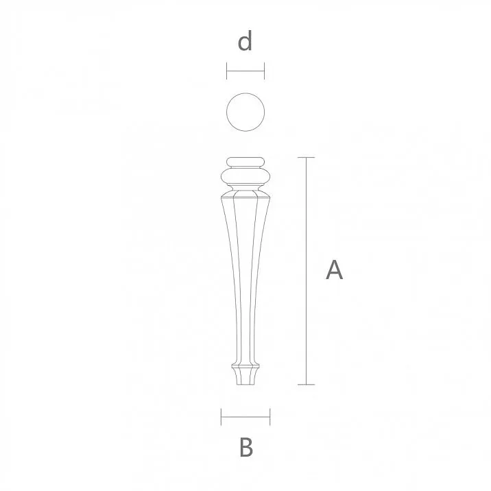 Drawing of leg for drawer made of oak for coffee table