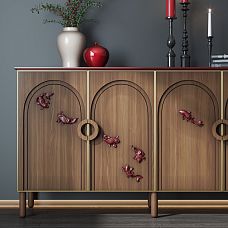 Carved Inlay N-487 Fish in Wood on a Cabinet