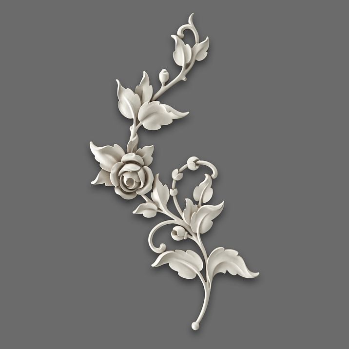 NPU-468R decorative molding: floral polyurethane applique with elegant scrolls