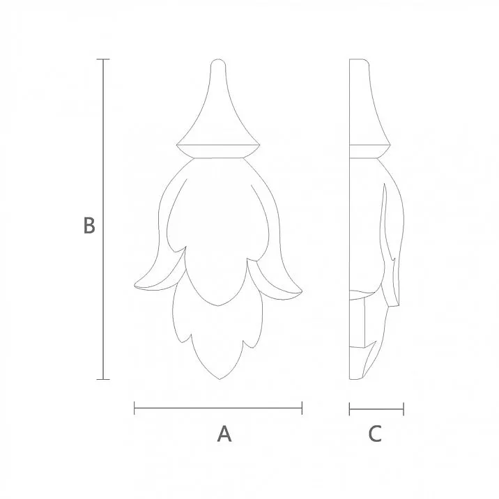 Decorative element for furniture and walls made of wood, diagram
