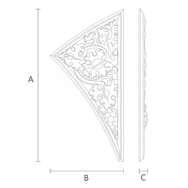 Wooden decorative element with floral pattern &mdash; carved wooden inlay N-351R drawing