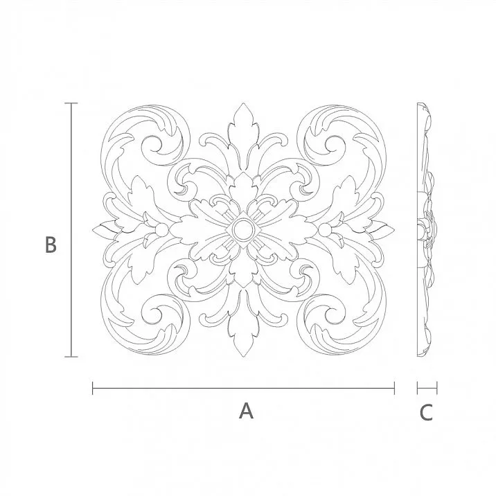 Wooden lamp decoration with carved floral ornament N-366 drawing